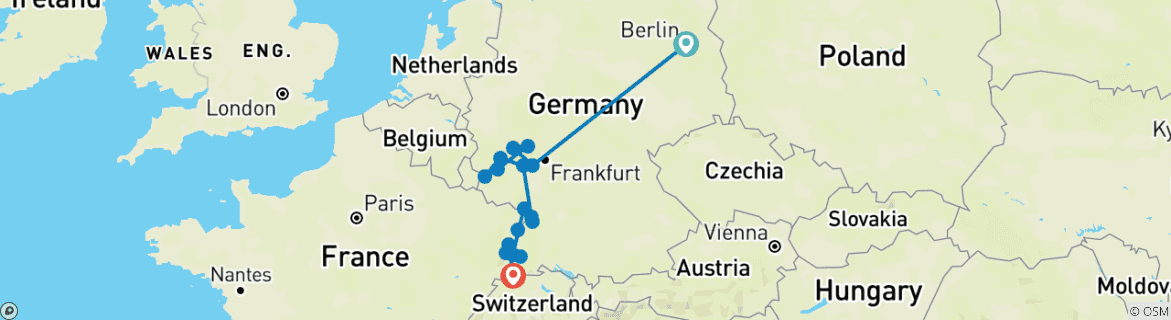 Image d'une carte montrant l'itinéraire du circuit