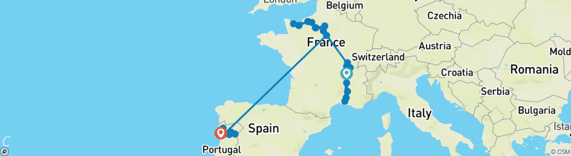 Image d'une carte montrant l'itinéraire du circuit