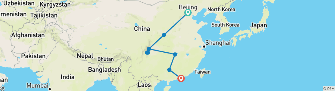 Carte du circuit Expérience de la Chine (from Pékin to Hong Kong)
