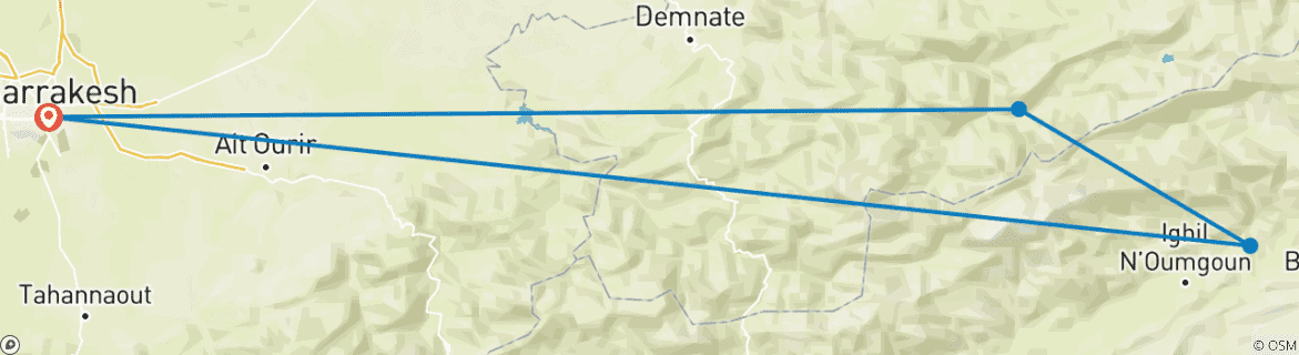 Foto van een kaart met de route van de rondreis