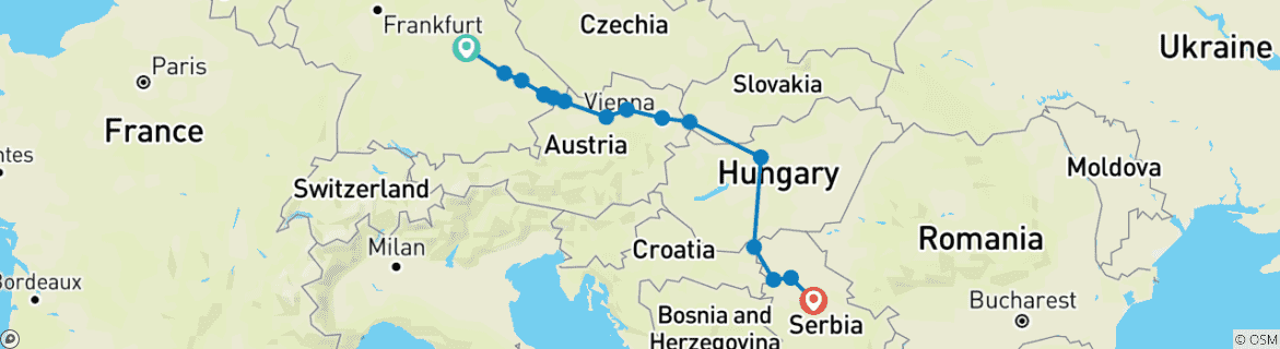 Foto van een kaart met de route van de rondreis