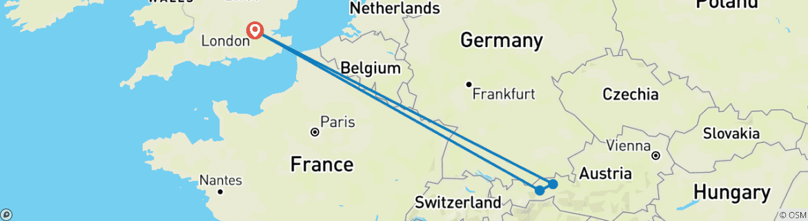 Image of a map showing the route of the tour