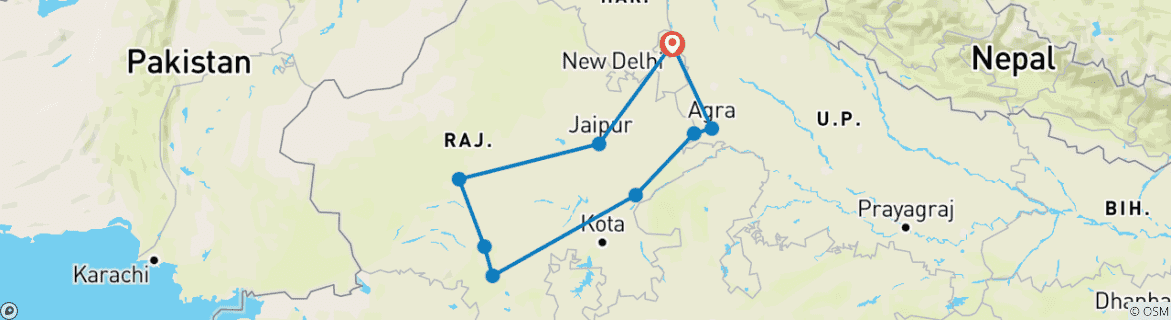 Foto van een kaart met de route van de rondreis