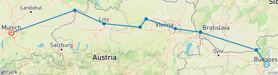 Image of a map showing the route of the tour