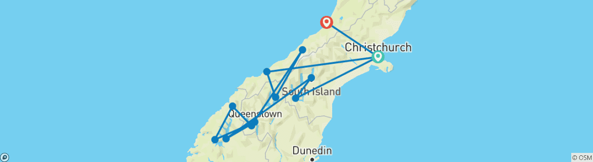 Karte mit der Reiseroute