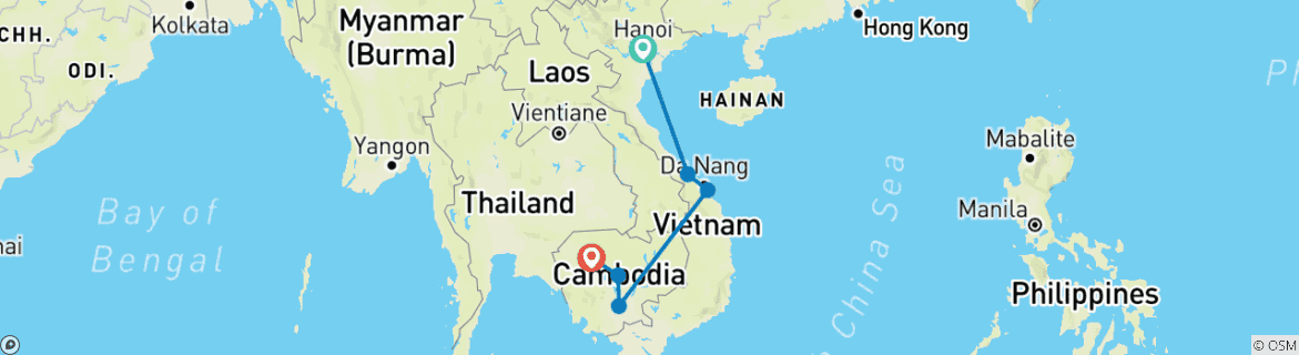 Image d'une carte montrant l'itinéraire du circuit