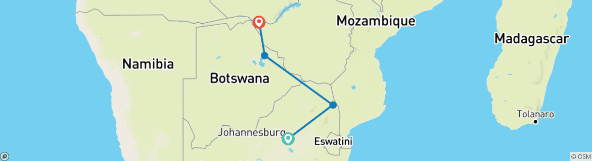 Image of a map showing the route of the tour