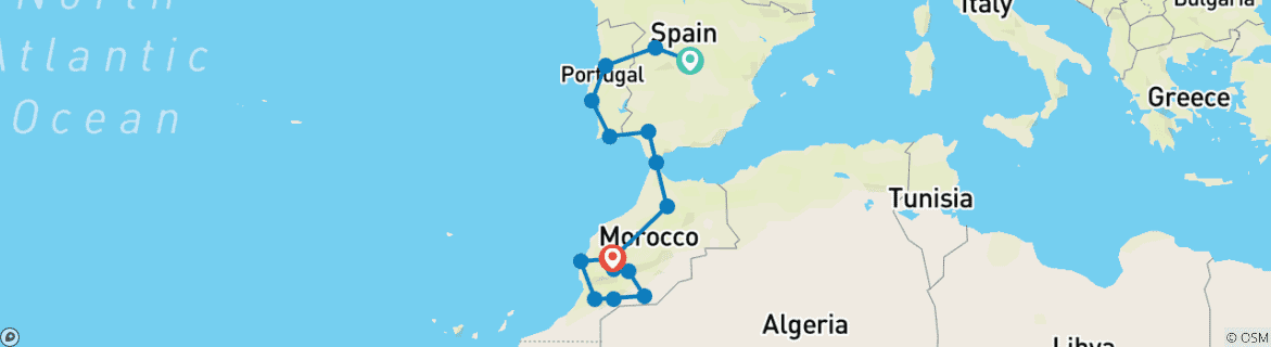 Karte mit der Reiseroute