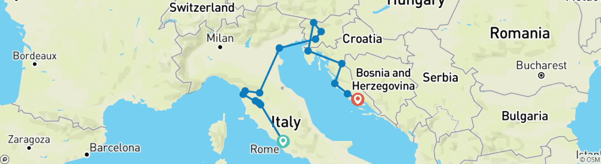 Carte du circuit Premium Rome to Split (32 destinations)