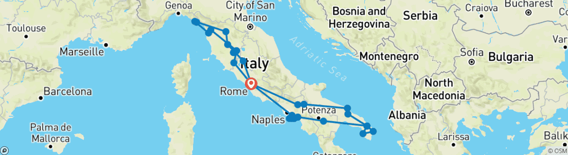 Carte du circuit Amalfi, Pouilles et Toscane - 13 jours
