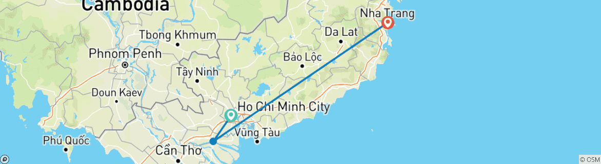 Image of a map showing the route of the tour