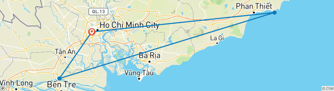 Image of a map showing the route of the tour