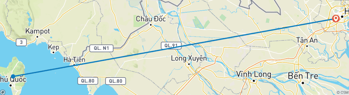 Image of a map showing the route of the tour