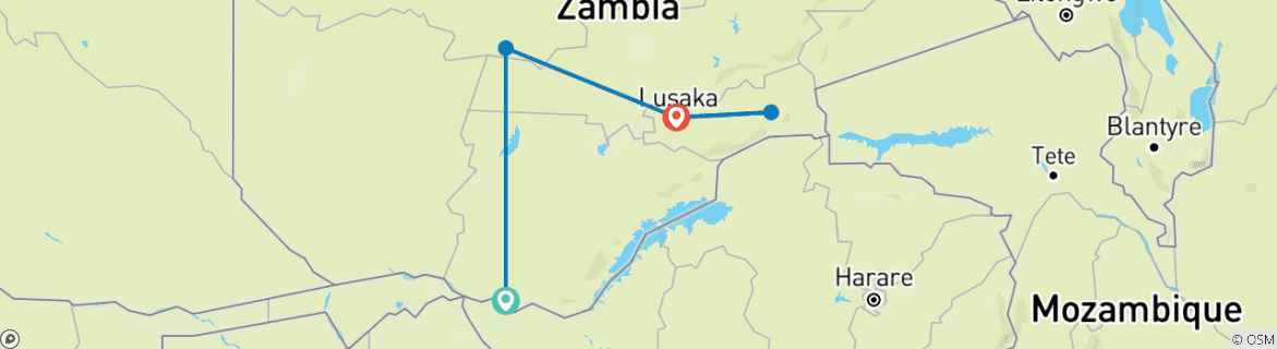 Karte von Kafue und Lower Zambezi Nationalparks