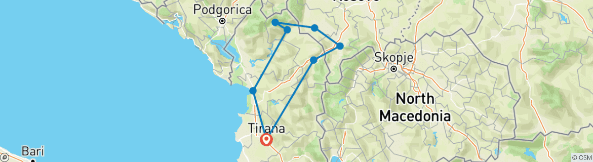 Image d'une carte montrant l'itinéraire du circuit