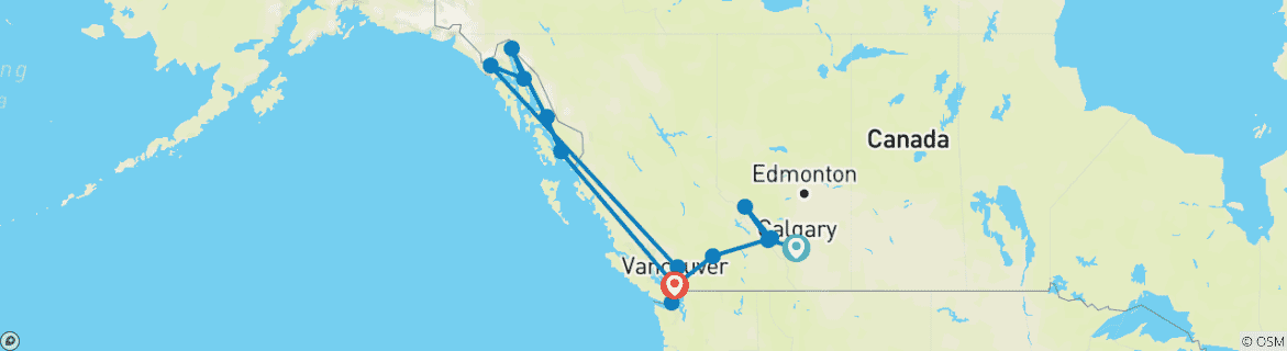 Image of a map showing the route of the tour