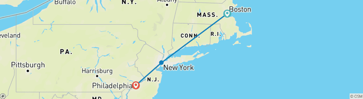 Carte du circuit Aventure gastronomique à Boston, New York et Philadelphie - 7 jours