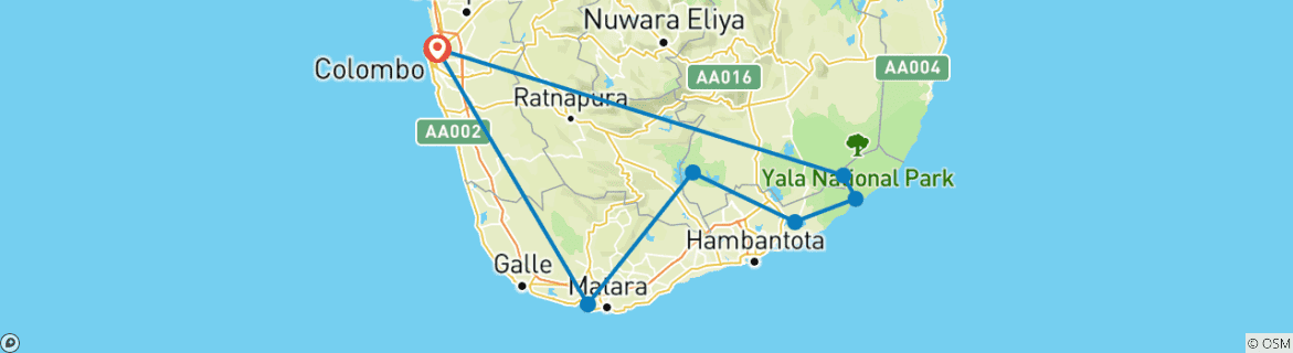 Image of a map showing the route of the tour