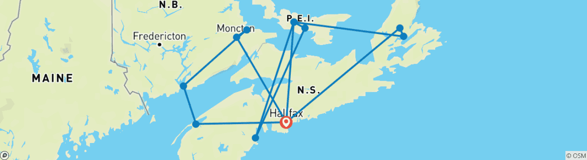 Mapa de Canadá Atlántico (viaje en grupo)