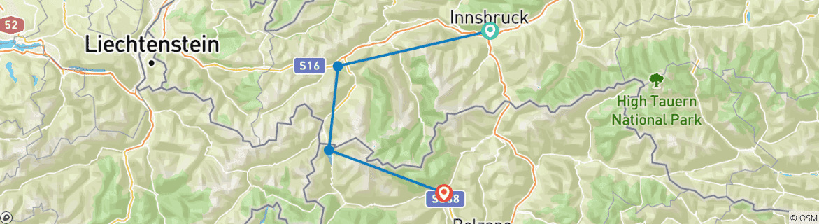 Karte mit der Reiseroute