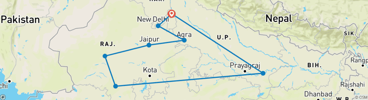 Image d'une carte montrant l'itinéraire du circuit
