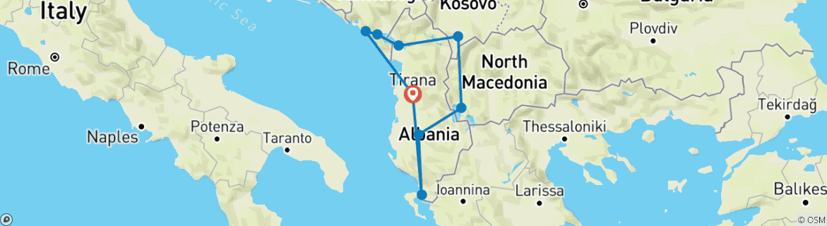 Carte du circuit Balkans du Sud : Baies et bazars