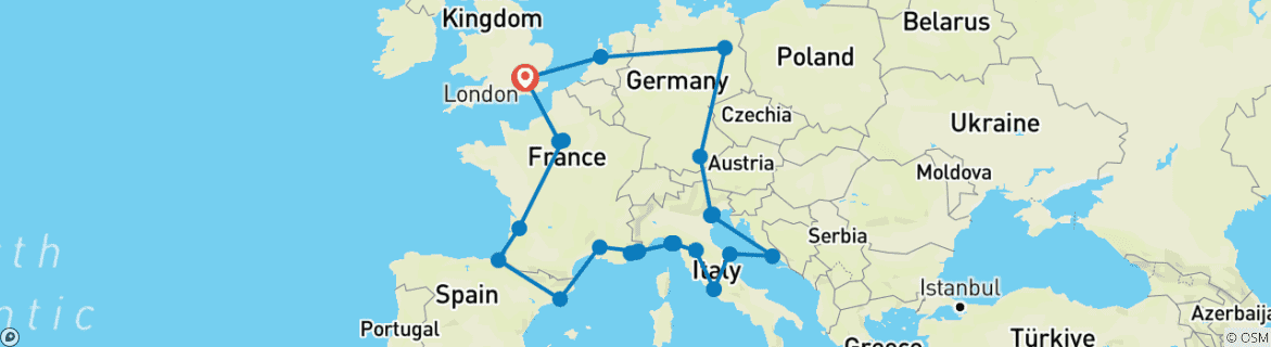 Image d'une carte montrant l'itinéraire du circuit