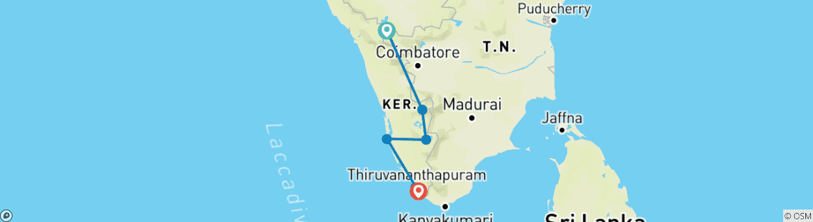 Image d'une carte montrant l'itinéraire du circuit