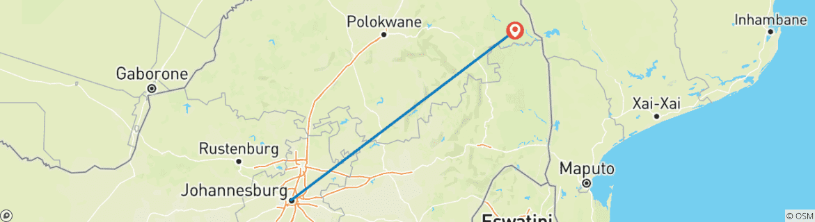 Carte du circuit Safari de luxe en Afrique du Sud : 7 jours - Kruger, Sabi Sands & Panorama Route