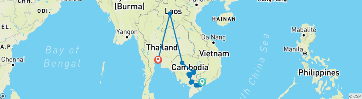 Image of a map showing the route of the tour