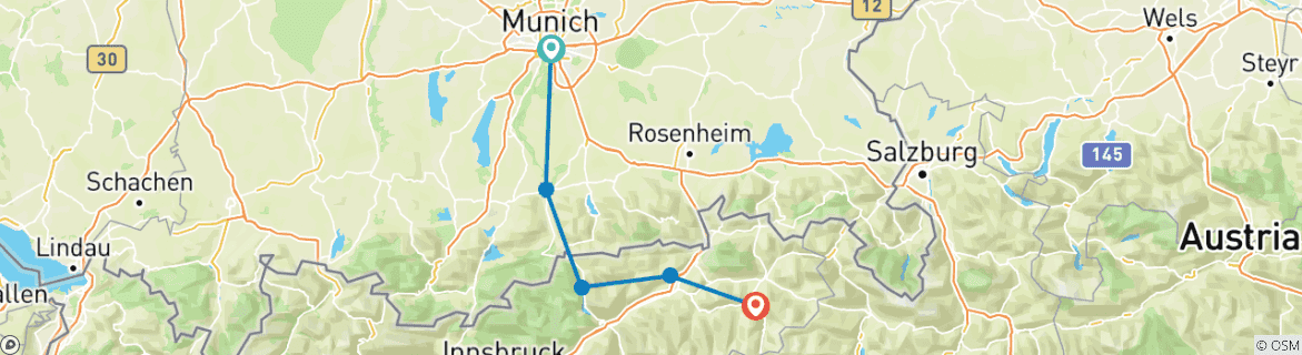 Karte mit der Reiseroute