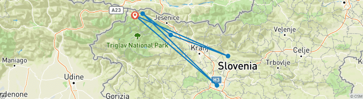 Image d'une carte montrant l'itinéraire du circuit