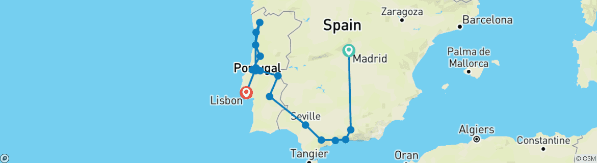 Image d'une carte montrant l'itinéraire du circuit