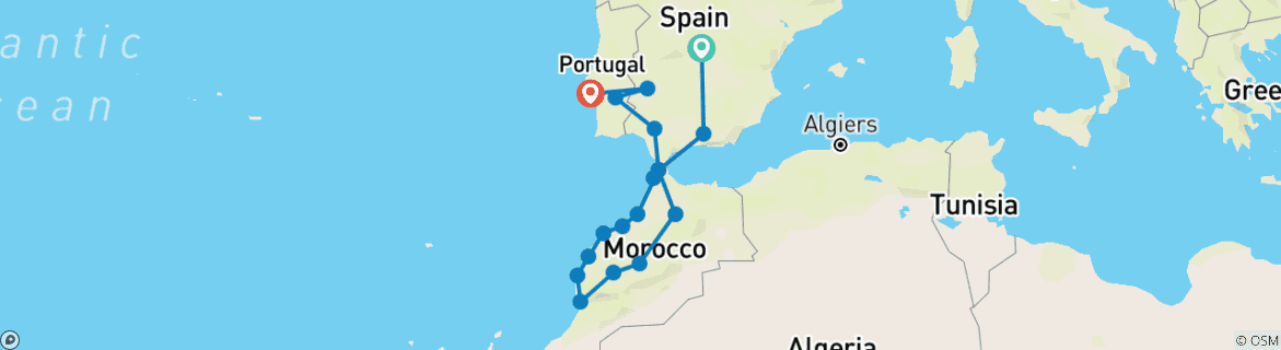 Image d'une carte montrant l'itinéraire du circuit