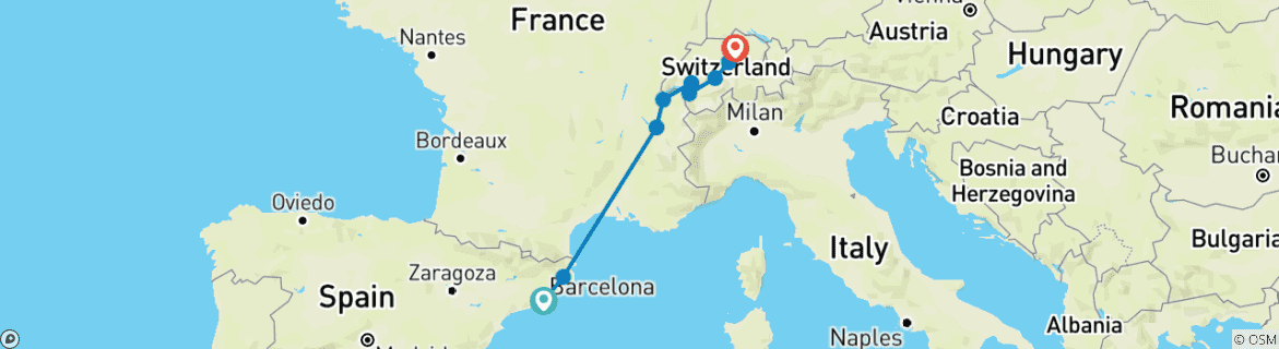 Carte du circuit Barcelone à Zurich