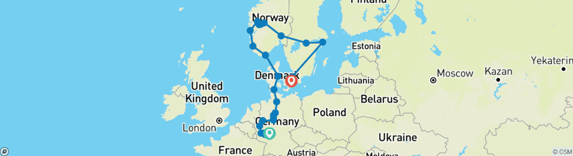 Foto van een kaart met de route van de rondreis