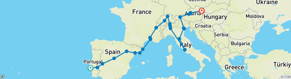 Foto van een kaart met de route van de rondreis