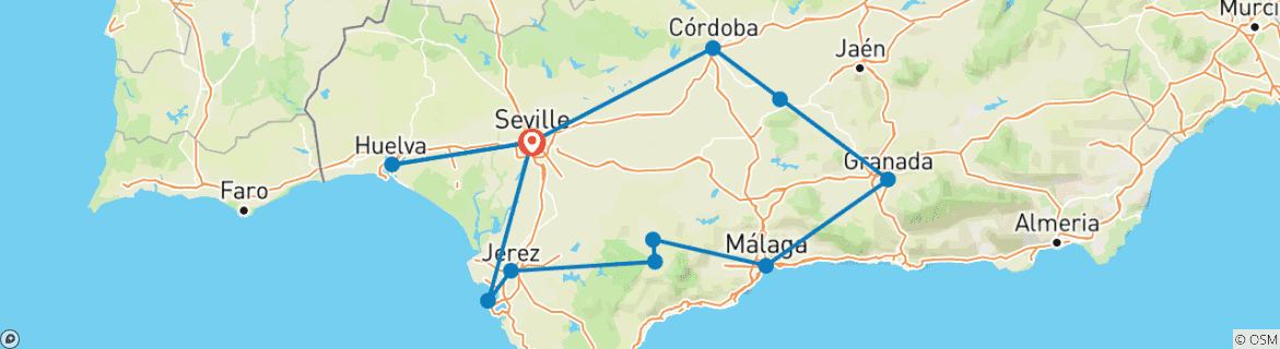 Image of a map showing the route of the tour