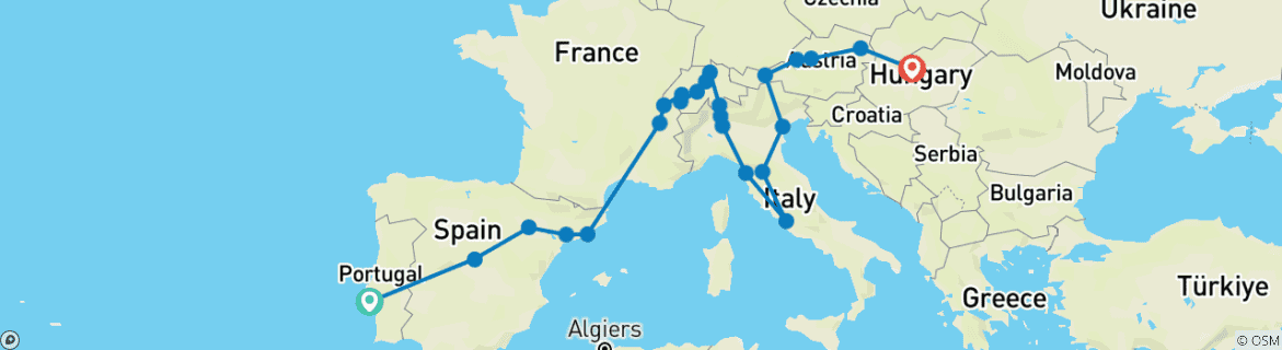 Image d'une carte montrant l'itinéraire du circuit