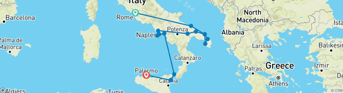 Karte mit der Reiseroute