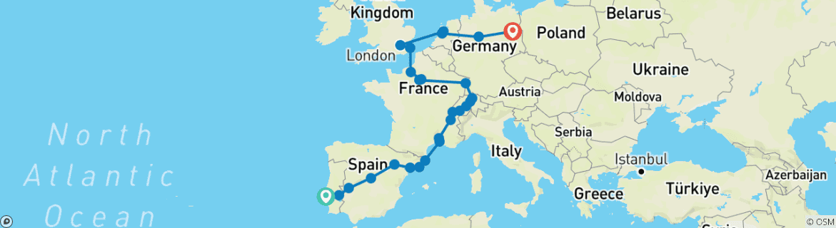 Foto van een kaart met de route van de rondreis