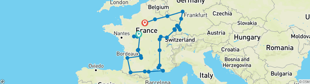 Foto van een kaart met de route van de rondreis