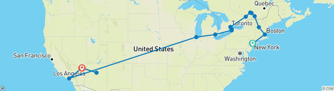 Image of a map showing the route of the tour