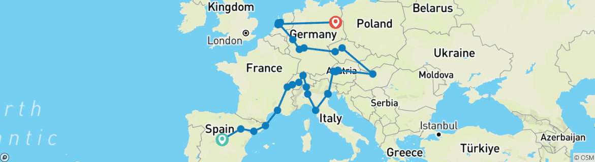 Foto van een kaart met de route van de rondreis