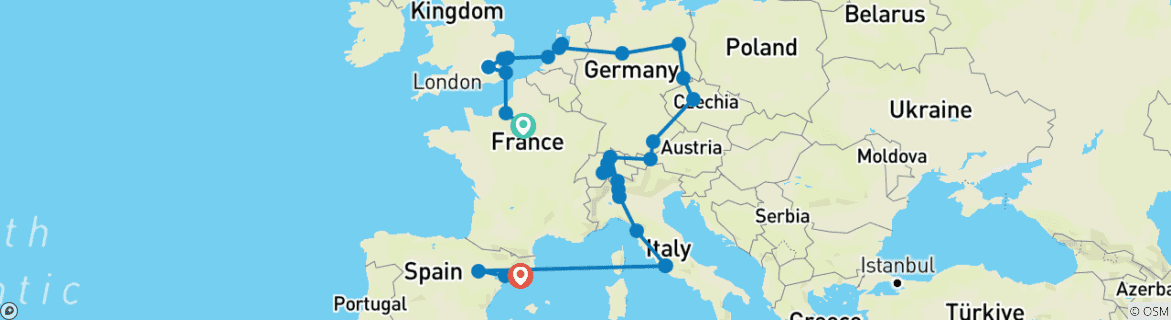 Image d'une carte montrant l'itinéraire du circuit