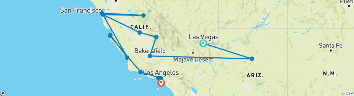 Foto van een kaart met de route van de rondreis