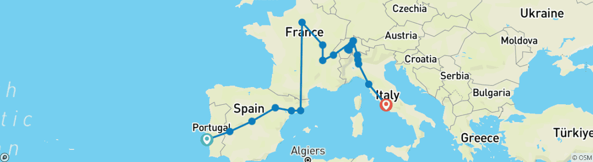 Carte du circuit Pleins feux sur l'Europe
