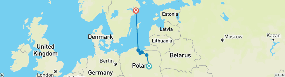 Karte von Richtung Nord bis Stockholm