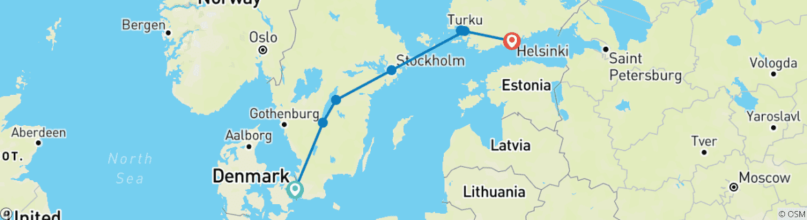 Kaart van Juwelen van Scandinavië Einde Helsinki (7 bestemmingen)