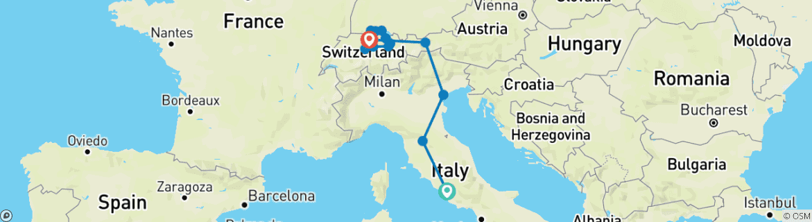 Carte du circuit Panorama italien et suisse (14 destinations)